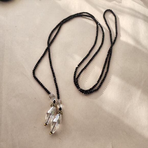 HEIDI DAUS Black and Clear Crystal Necklace Art Deco Design 62" Long Lariat - Picture 2 of 7